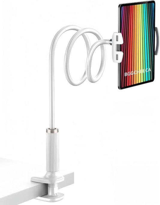 K-MT【38.7inch/98cm】 Tablet Phone Holder Table Desk Gooseneck Mount, Mount Holder Clip with Grip Flexible Long Arm Compatible for ipad iPhone/Switch/Samsung Tabs/Kindle Fire HD K-MT (White)