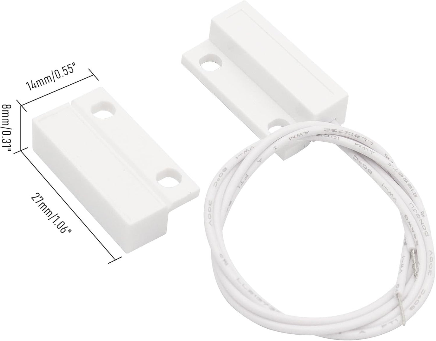 3Pcs Magnetic Reed Switch Wired Surface Mount Normally Open NO Contact Sensor Alarm Magnetic Door Switch with 2 Wires, ABS, MC-38