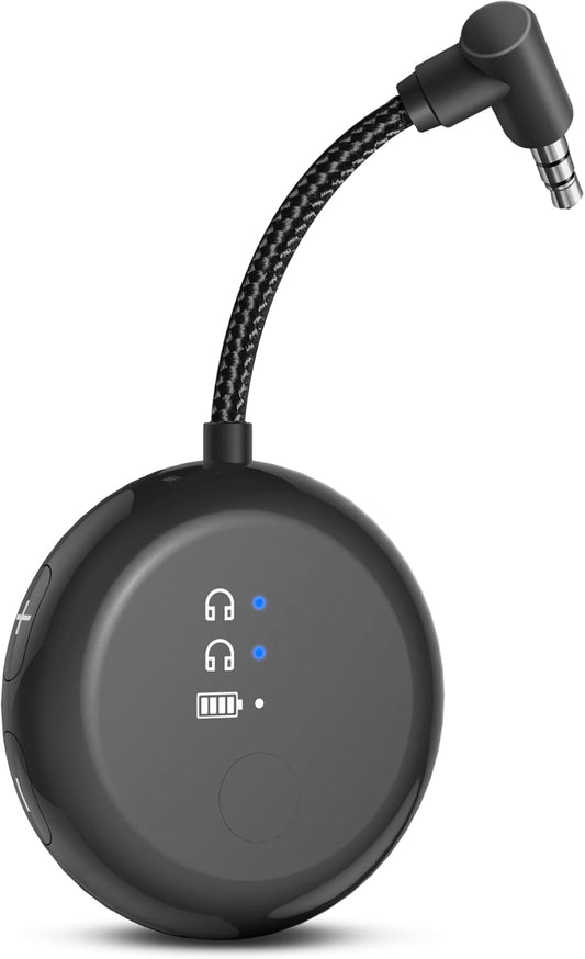 Avantree SoundJet R1 – Airplane Bluetooth Adapter for Headphones & AirPods, aptX Adaptive, Qualcomm Chipset, 20H Battery, Wireless Audio Transmitter for in-Flight Travel Essentials - Black