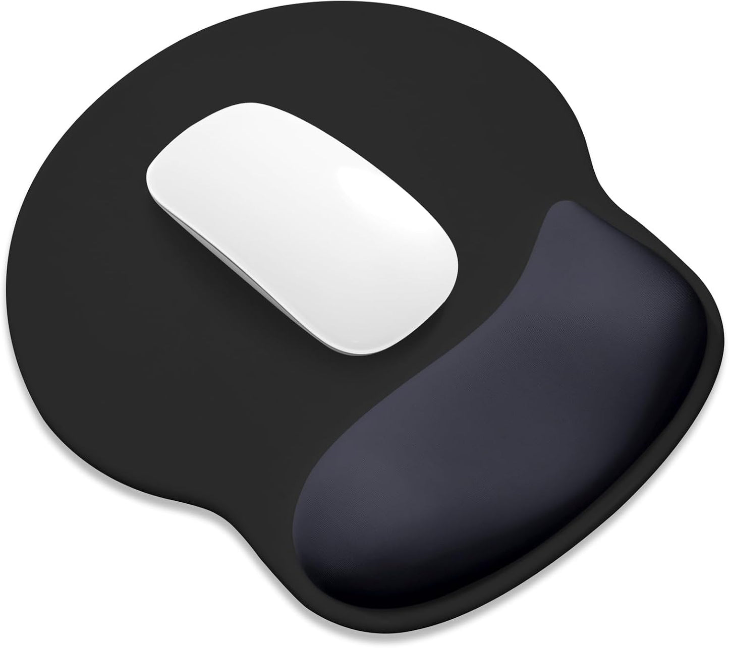 ITNRSIIET Ergonomic Mouse Pad with Wider Memory Foam Wrist Rest +17%, Curved Cushion Reduces Pressure 20%, Pain Relief, Non-Slip, Smooth, Cute Color Desk Accessory, 9.85 x 9 inch, Black Gray Gradient