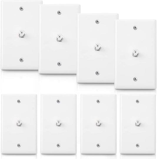 1-Port TV Cable Wall Jack F Connector Coax Video Jack Single Gang Wall Plates (White, 8 Pcs)