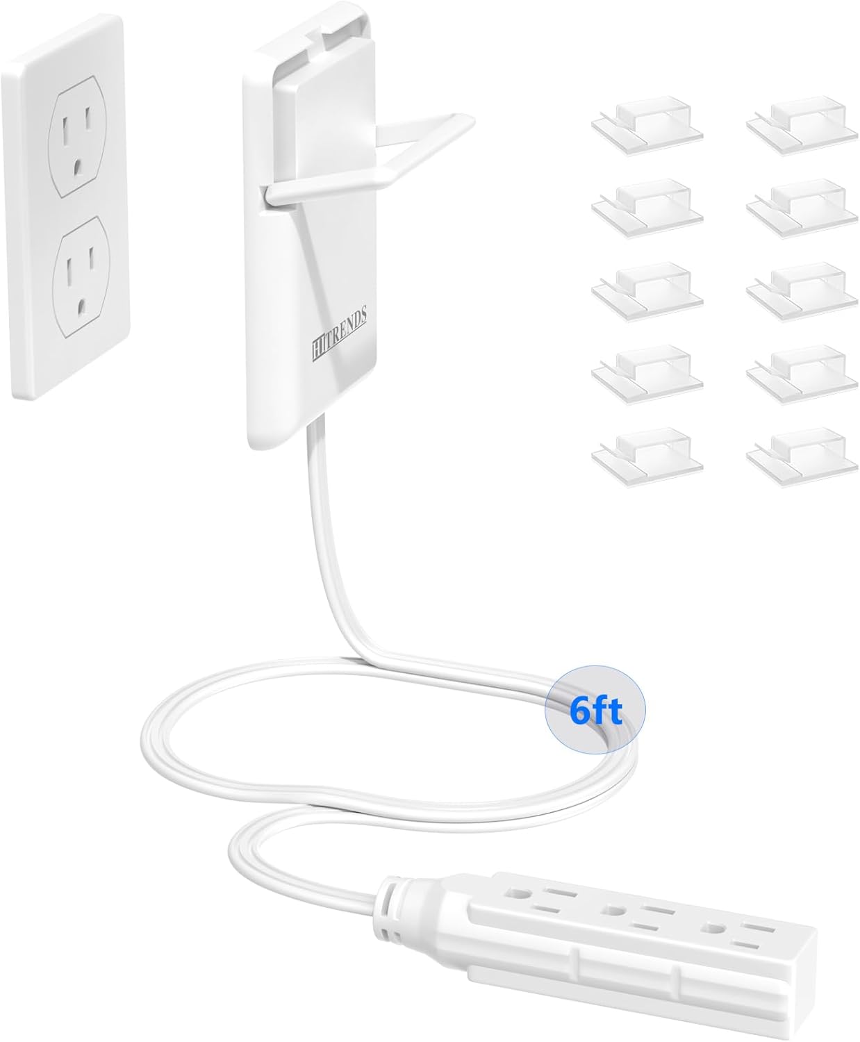 6FT Ultra Flat Plug Extension Cord with 3 Outlets, Ultra-Thin Outlet Cover Power Bar, Universal Size Flat Plug Power Strip, Child & Pet Safe, 1625W