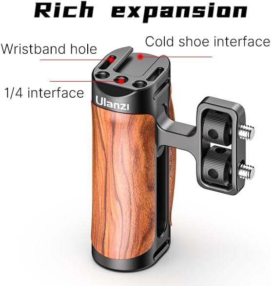 R075 Wooden Handle Grip Left Right Compatible for Sony A6400 A6600 A7III A7IV Nikon Canon Panasonic Camera Cage, for iPhone/Smartphone Video Rig Video-graphy Accessories Mobile Filming 1/4" Bracket