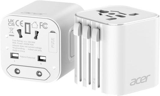 Acer US to Europe Plug Adapter, Universal Travel Adapter, International Power Adapter for USA to Europe UK France Germany Spain Ireland Australia (Type C/G/A/I),White