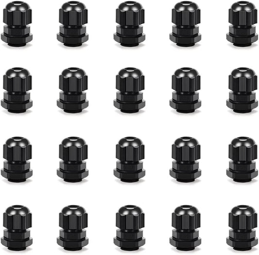 Cable Gland 20 Pack Plastic Waterproof Adjustable Connector 4-8mm PG9 Strain Relief Cord Connectors Joints Nylon with Gaskets