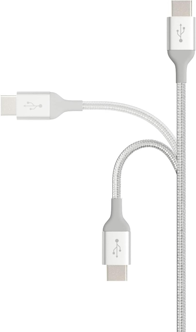 Amazon Basics USB-C to USB-C 2.0 Fast Charger Cable, Nylon Braided Cord, 480Mbps Speed, USB-IF Certified, for Apple iPhone 16/15, iPad, Samsung Galaxy, Tablets, Laptops, 10 Foot, Silver