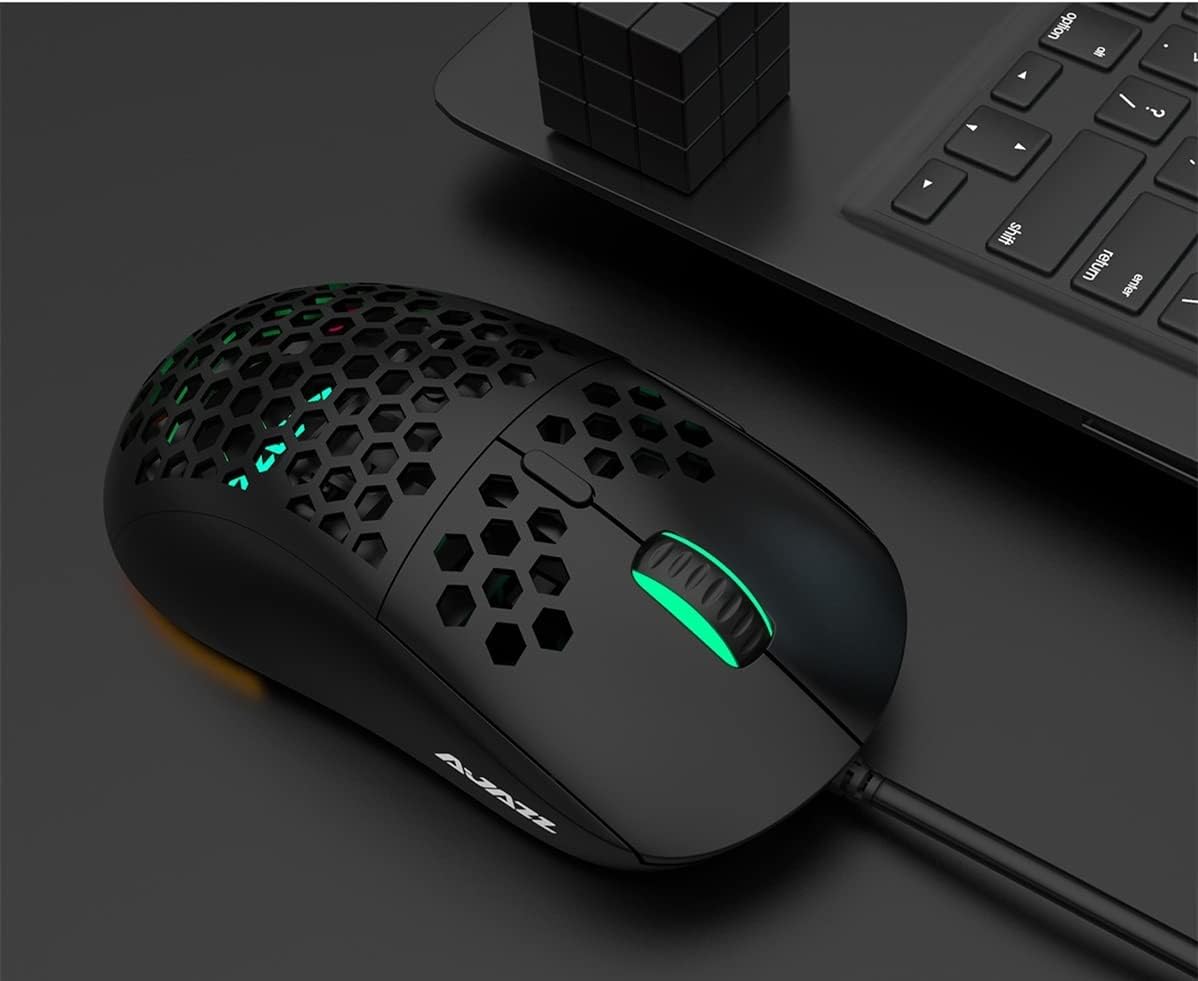 FIRSTBLOOD ONLY GAME. AJ380 69g Lightweight Gaming Mouse with Honeycomb Shell, RGB Backlit, 16000 DPI PixArt 3338 Sensor, Programmable 6 Buttons, Black