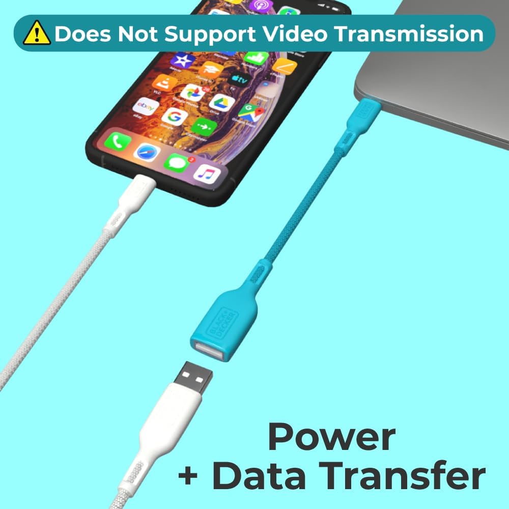 BLACK+DECKER USB C to USB A Adapter, USB C Male to USB Female Adapter Nylon Braid, Type C OTG Cable Compatible w/iPhone 16 15 Pro, Samsung S23 Ultra, MacBook Pro 2022/Air/Mini, iPad—2 Pack, 3"