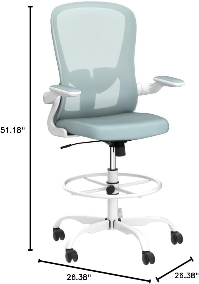 Drafting Chair, Tall Office Chair with Flip-up Armrests Executive Ergonomic Computer Standing Desk Chair, Office Drafting Chair with Lumbar Support and Adjustable Footrest Ring