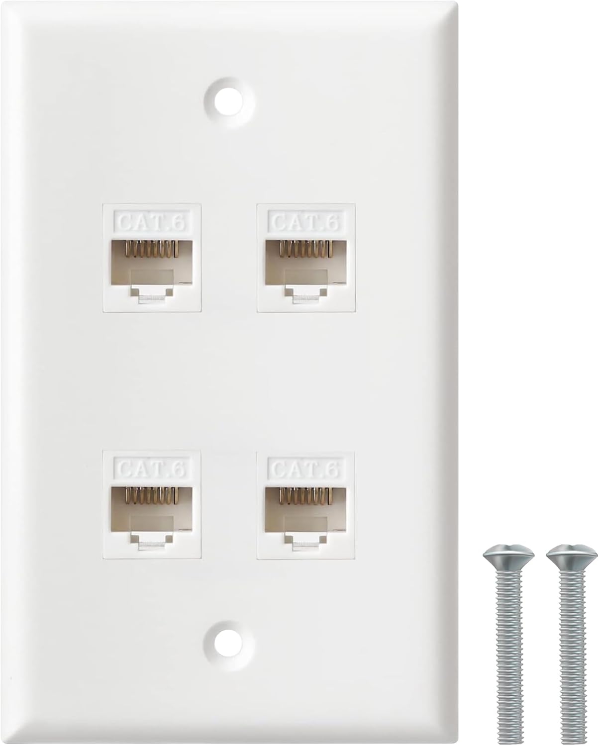 Ethernet Wall Plate, 4 Port Cat6 RJ45 Keystone Inline Coupler Wall Plate for Cat7/6/5/5e Ethernet Devices - White