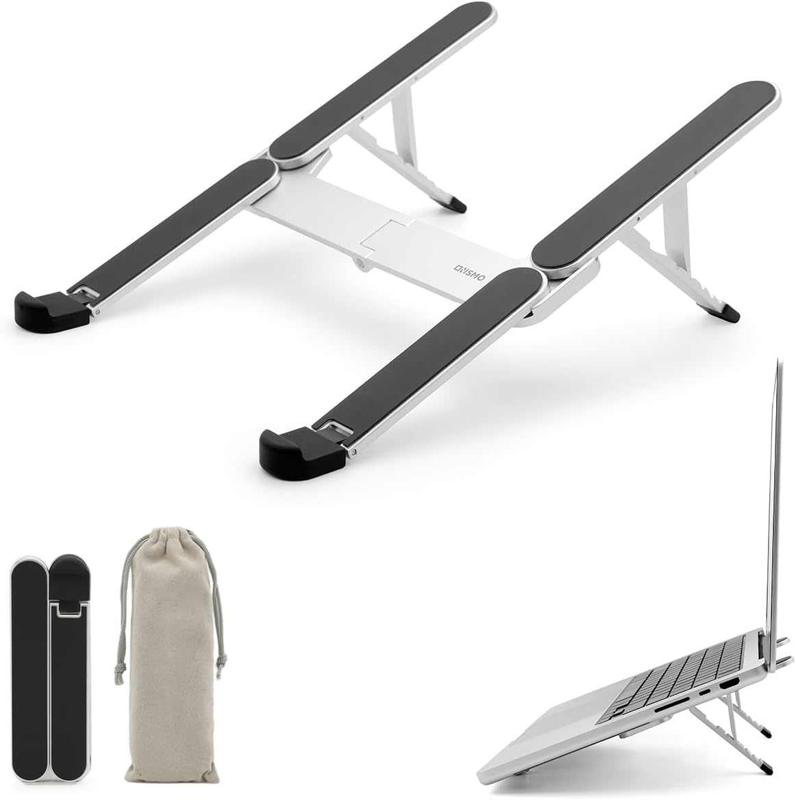 NSMO Laptop Stand - Foldable, Adjustable, Ergonomic Aluminum Stand with 5-Level Height Adjustment, Heat Dissipation, Non-Slip Design, Portable for 11”-16” Laptops, Gaming, Office, Travel