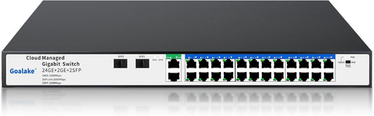 26 Port Gigabit Switch, Easy Smart Managed Ethernet Switch, Network Hub, Ethernet Splitter, Plug & Play, Industrial Grade Fan Metal Design, VLAN, Qos, Desktop or Wall Mount