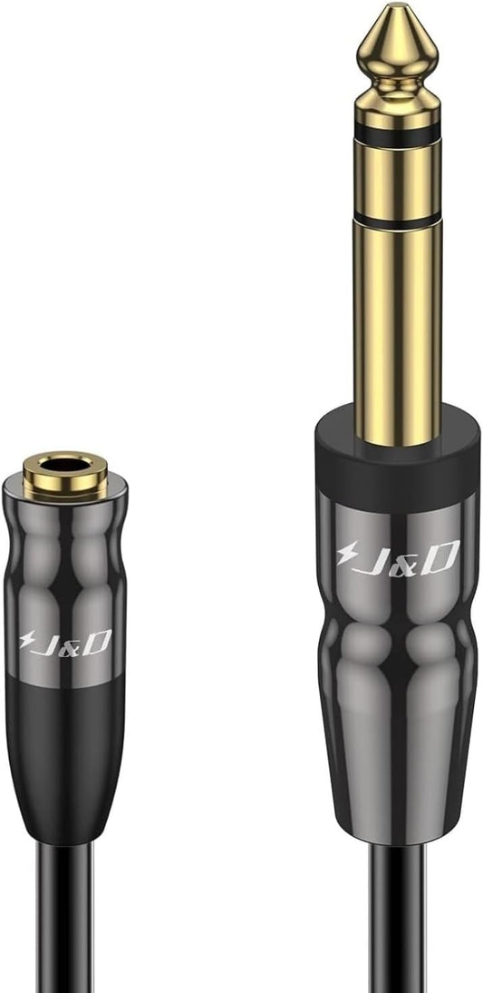 J&D 1/4 inch to 3.5mm Headphone Adapter, Heavy Duty Copper Shell Connecter Joint 3.5mm 1/8 inch Female TRS to 6.35mm Male TRS Stereo Audio Extension Cable (15 Feet)