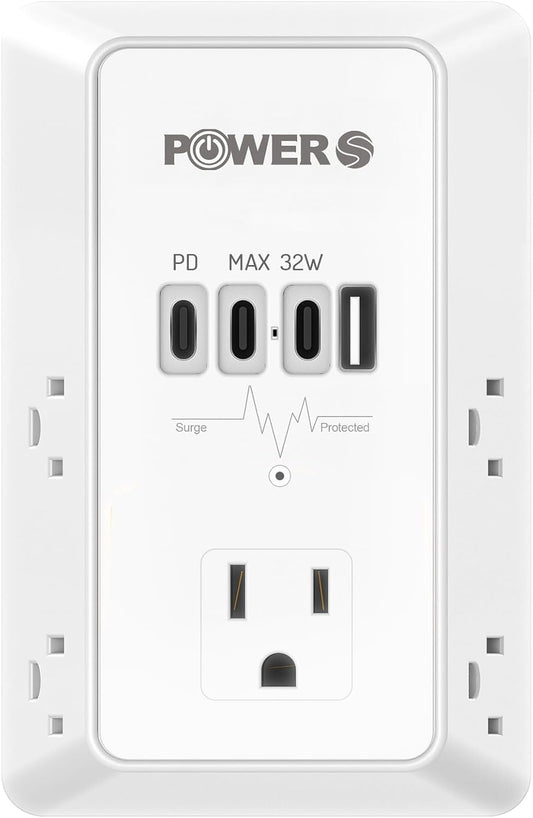 20W PD Fast Charging Wall Outlet with USB Ports (3C1A), Electrical Outlet Extender, Surge Protector, Wall Plug Adapter for Multiple Devices, Wall Socket Expander