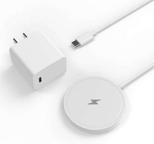 Magnetic Wireless Charger for iPhone 15W Wireless Charger Fast Mag Safe Wireless Charging Stand Pad Compatible for iPhone 16/16 Pro/Pro Max/15/14/13/12/Pro with Wall Charger for AC Adapter, White