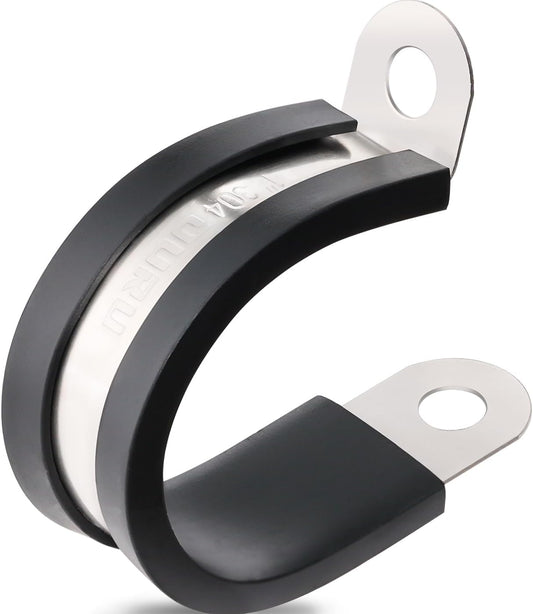50PCS Cable Clamps 1 Inch 304 Stainless Steel Cable Clamps Rubber Coated Cushioned Insulated Cable Clamp,Automotive Wire Clamps,Pipe Clamps,Metal Clamp for Tube,Wire Cord Installation(25mm)