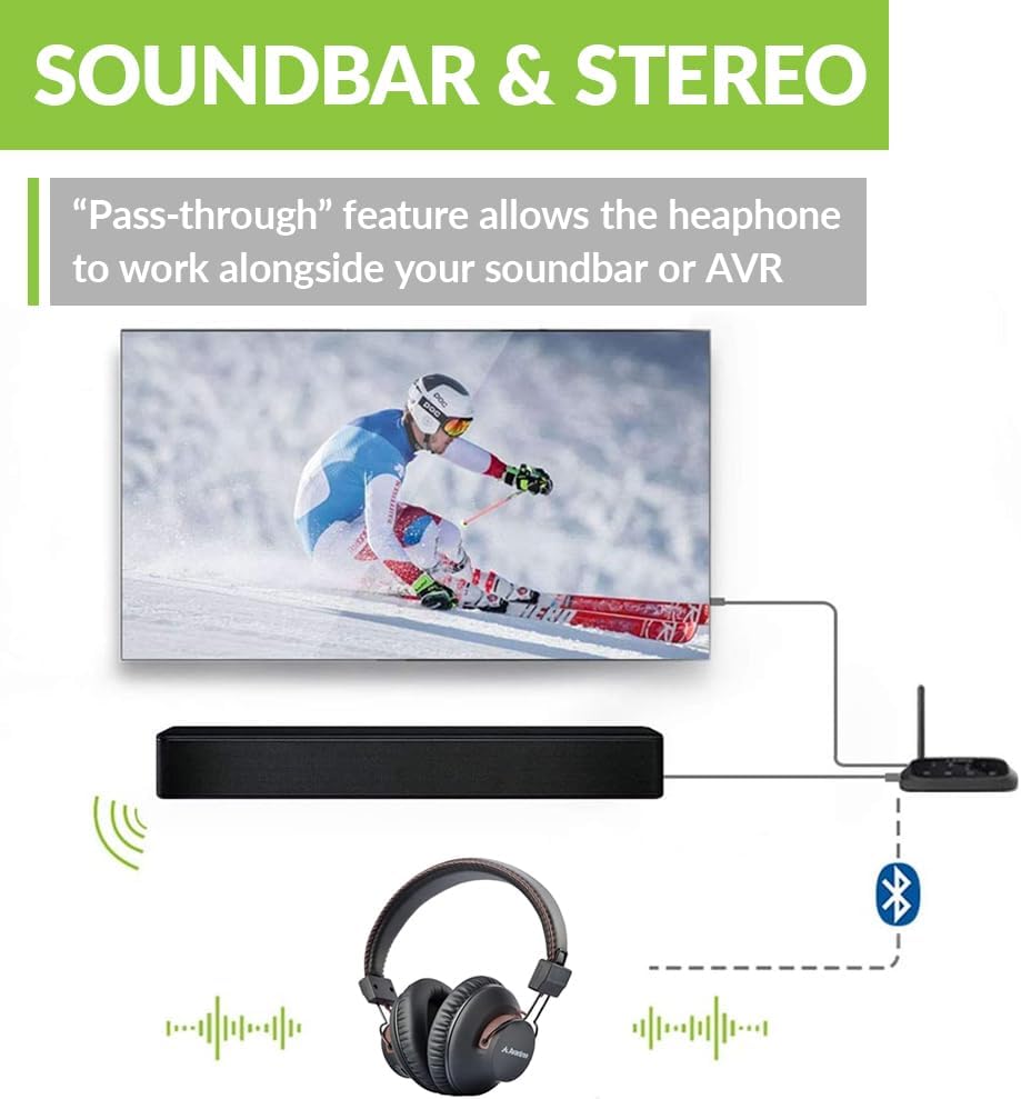 Avantree HT5009 - Wireless Headphones for TV Watching with Clear Dialogue Mode, Enhanced Volume & Comfortable Fit for Seniors, 40hrs Bluetooth Headset, 164ft, Pass-Through Support, No Audio Delay