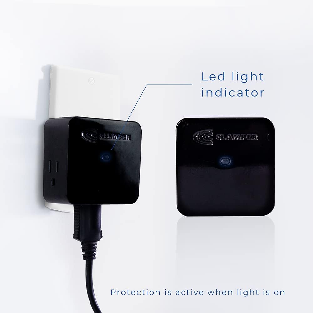 Clamper 3-Outlet Surge Protector 1800 Joules, 1875W, for TV, PC, Xbox, PS5, Refrigerators and Other Appliances (Compact Wall Surge Protector), iCLAMPER Power 3, 2-Pack Black