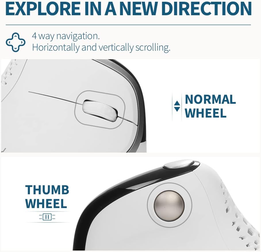 DeLUX Seeker Wireless Ergonomic Vertical Mouse with OLED Screen, BT and USB Receiver, Connect with Up to 4 Devices, Thumb Wheel, 4000DPI, Programmable Rechargeable Optical Mouse(M618XSD-White)