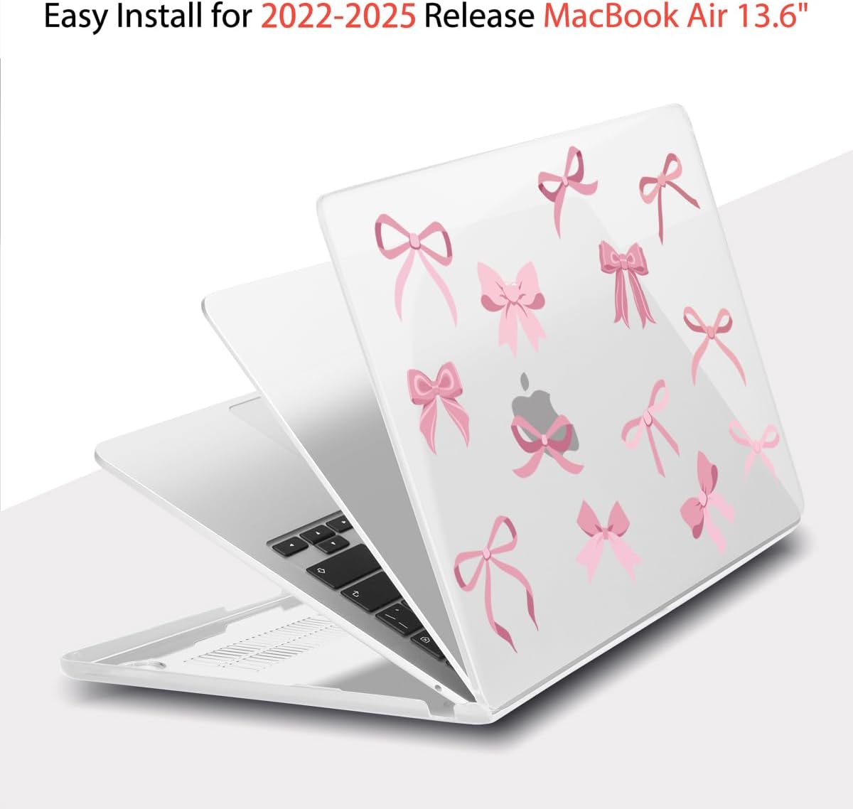 Teryeefi Case for MacBook Air 13.6 inch M4 M3 M2 2025 2024 2023 2022 Released Model A3240 A3113 A2681, Design Protective Hard Shell Cover for MacBook Air M3 M2 13 inch, Cute Pink Bows