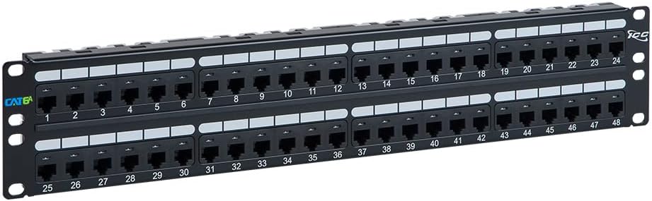 ICC CAT6A Patch Panel, UL Listed & PoE++ Rated 10 Gigabit Applications, Rackmount 48 Port 2U 19-Inch Network Patch Panel with Rear 110 IDC Terminal Blocks for Gigabit Network Switch, Black