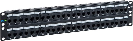 ICC CAT6A Patch Panel, UL Listed & PoE++ Rated 10 Gigabit Applications, Rackmount 48 Port 2U 19-Inch Network Patch Panel with Rear 110 IDC Terminal Blocks for Gigabit Network Switch, Black