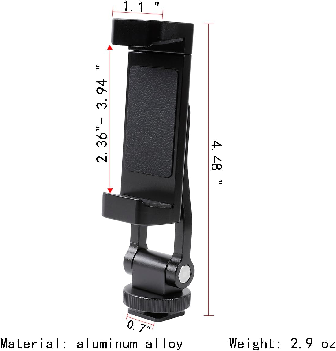 Aluminium Alloy Phone Tripod Mount, Universal Cell Phone Mount Adapter with 2 Cold Shoe Mount for Horizontal and Vertical Shooting, Compatible with iPhone, Pixel, Samsung Galaxy and All Phones
