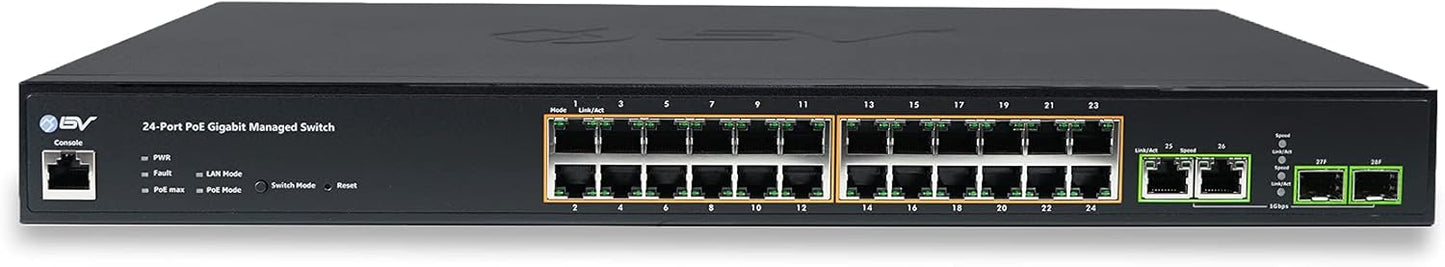 BV-Tech 24-Port Gigabit PoE+ Managed Switch with 2 Ethernet & 2 SFP Uplinks | High-Performance, NDAA Compliant | POE-SW2404G-MG-PLUS