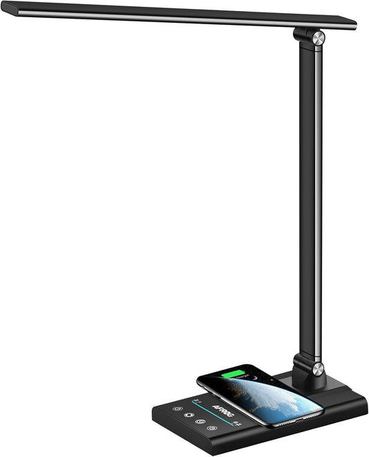 AFROG 5th Gen Multifunctional LED Desk Lamp with 10W Fast Wireless Charger, USB Charging Port,1800Lux Super Bright,5 Lighting Mode,7 Brightness, Touch Control, Auto Timer, 15W Office Table Lamp