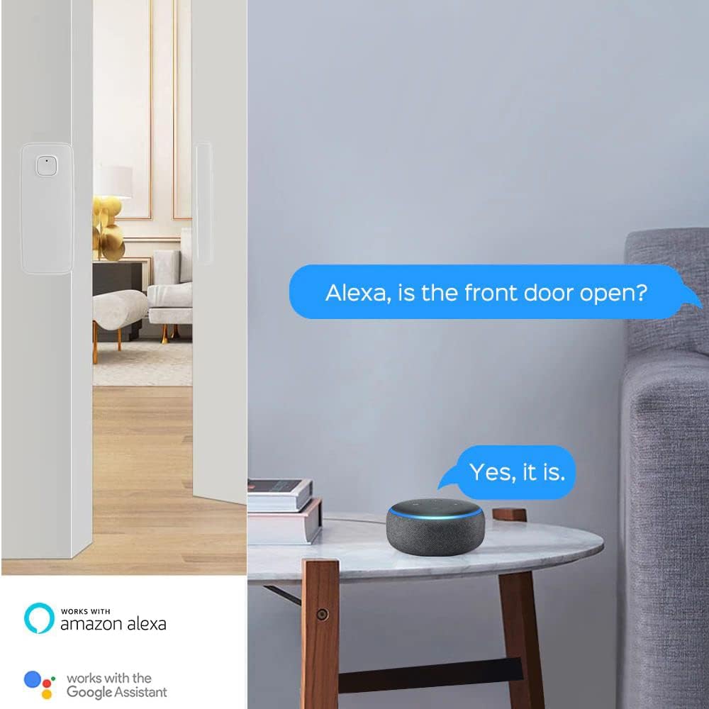 EVERSECU Tuya Smart WiFi Door Sensor Open/Close Detector App Notification Battery Operated, Compatible with Amazon Alexa, Google Assistant, No Need Hub (4pcs)