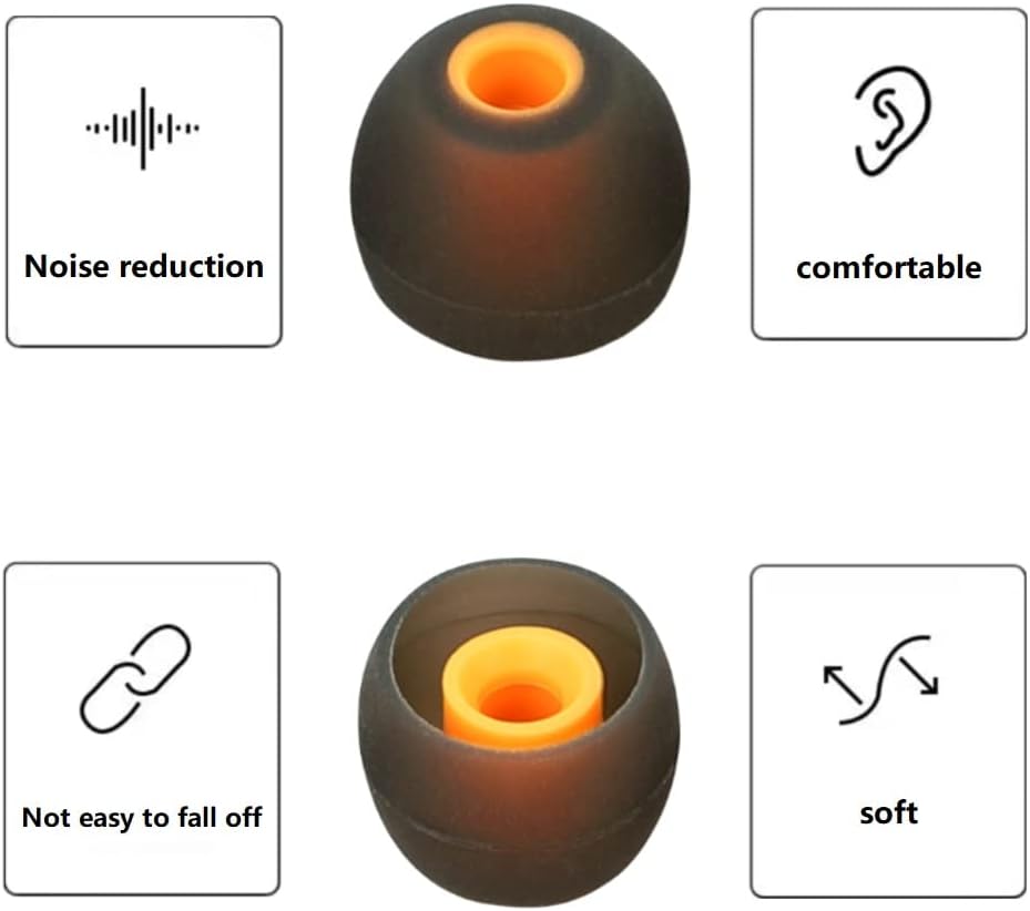 Earbuds Replacement Tips Silicone Earbud Tips Ear Gels Fit for Inner Hole from 3.8mm - 5.1mm Earphones 9 Pairs S/M/L Black-Orange