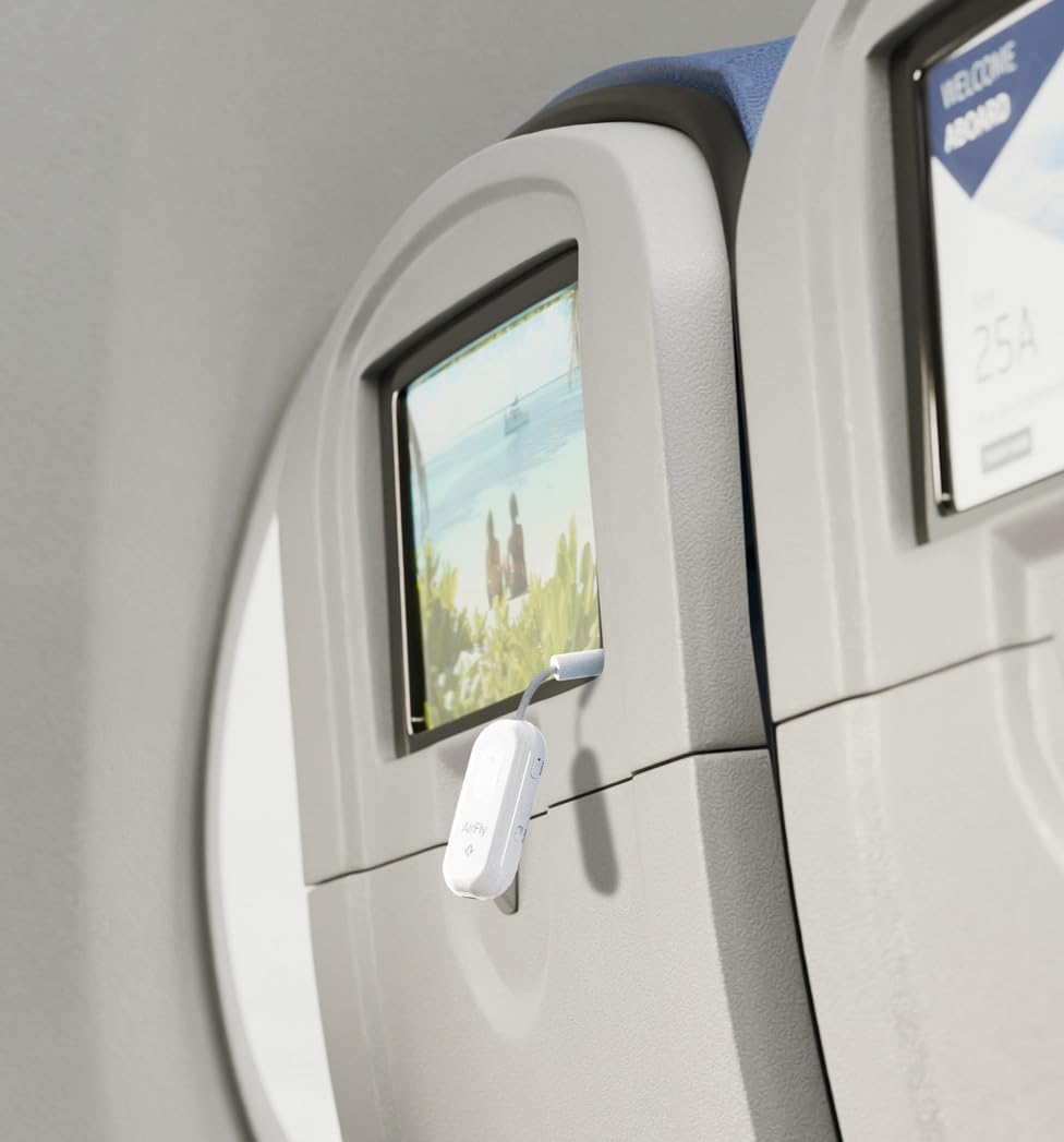 AirFly Pro 2 – Bluetooth Adapter for Airplane, Pair 2 AirPods or Wireless Headphones – 3.5mm AUX Bluetooth Transmitter and Receiver for Cars, Boats, Treadmills, TVs & More – Airplane Travel Essentials