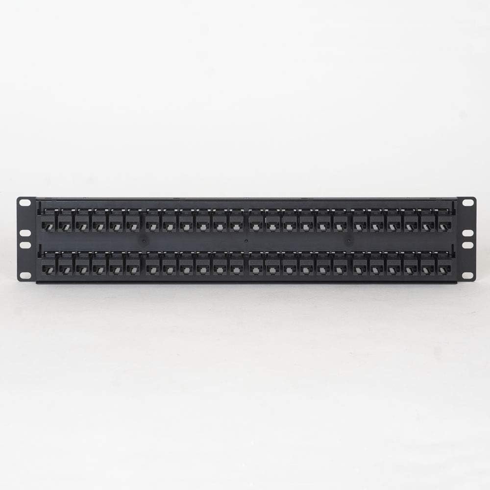 ICC CAT6 Feed-Through Patch Panel, 48 Port, 2U Rackmount, RJ45 Ethernet Patch Panel, No Punch Down, PoE++ and TAA Compliant, Black