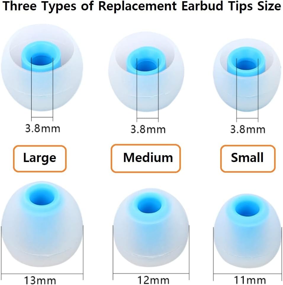 Earbud Tips Replacement Earbud Tips Ear Bud Replacement Pieces Silicone Soft and Comfortable Fit for Inner Hole from 3.8mm - 5.1mm Earphones 9 Pairs S/M/L Clear Blue