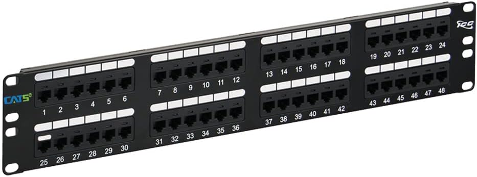 ICC CAT5e Patch Panel, UL Listed & PoE++ Rated Gigabit Applications, Rackmount 48 Port 2U 19-Inch Network Patch Panel with Rear 110 IDC Terminal Blocks for Gigabit Network Switch, Black
