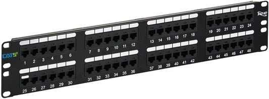ICC CAT5e Patch Panel, UL Listed & PoE++ Rated Gigabit Applications, Rackmount 48 Port 2U 19-Inch Network Patch Panel with Rear 110 IDC Terminal Blocks for Gigabit Network Switch, Black