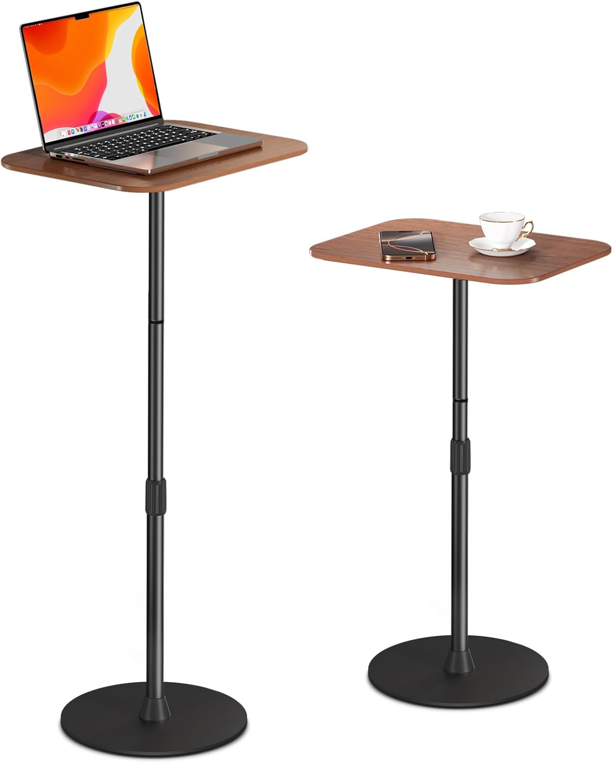 Adjustable Floor Laptop Stand, Height Adjustable Laptop Desk up to 37.8", Multifunctional Side Table for Sofa, Bedside, and Office with Sturdy Metal Base & Wooden Top