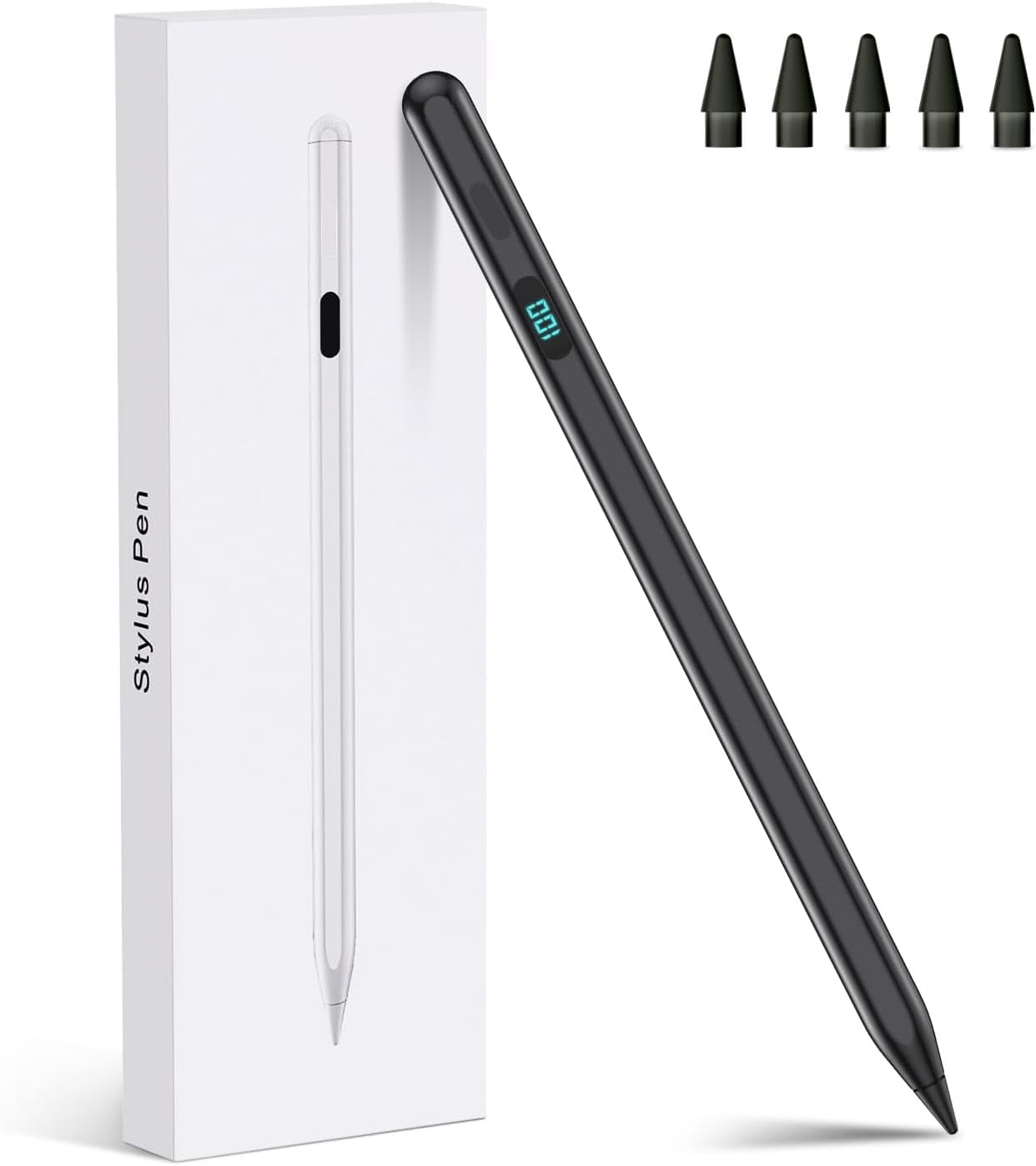 iPad Stylus Pencil(5 Extra Tips) with Magnetic Attachment,USB-C Faster Charge,Tilt Sensitivity Palm Rejection,Compatible with2018-2025 iPad ProM4/12.9/11,Air M3/M2/3/4/5,iPad6-11,Mini5/6/7Gen（Black）