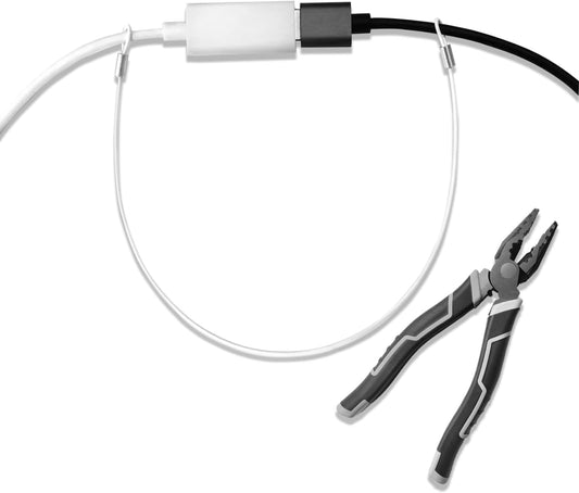 Cable Tethers 5 Pack with Crimping Tool (12 Inches, White Color), Adjustable Security Cable Look, Universal DIY Adapter Tethering Ties Kit for Computer Cord, Pre-Assembled, Tamper-Resistant