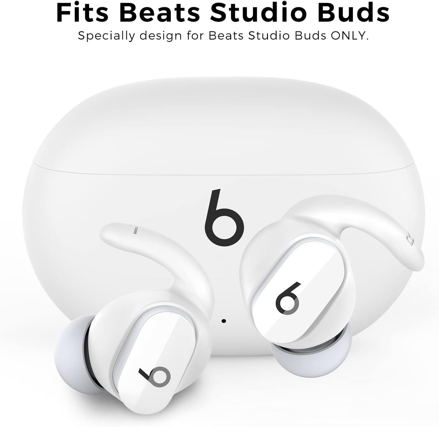 AhaStyle 3 Pairs Beats Studio Buds Ear Hooks Anti-Slip Ear Covers Silicone Accessories【Not Fit in The Charging Case】 Compatiable with New Beats Studio Buds 2021 (White)