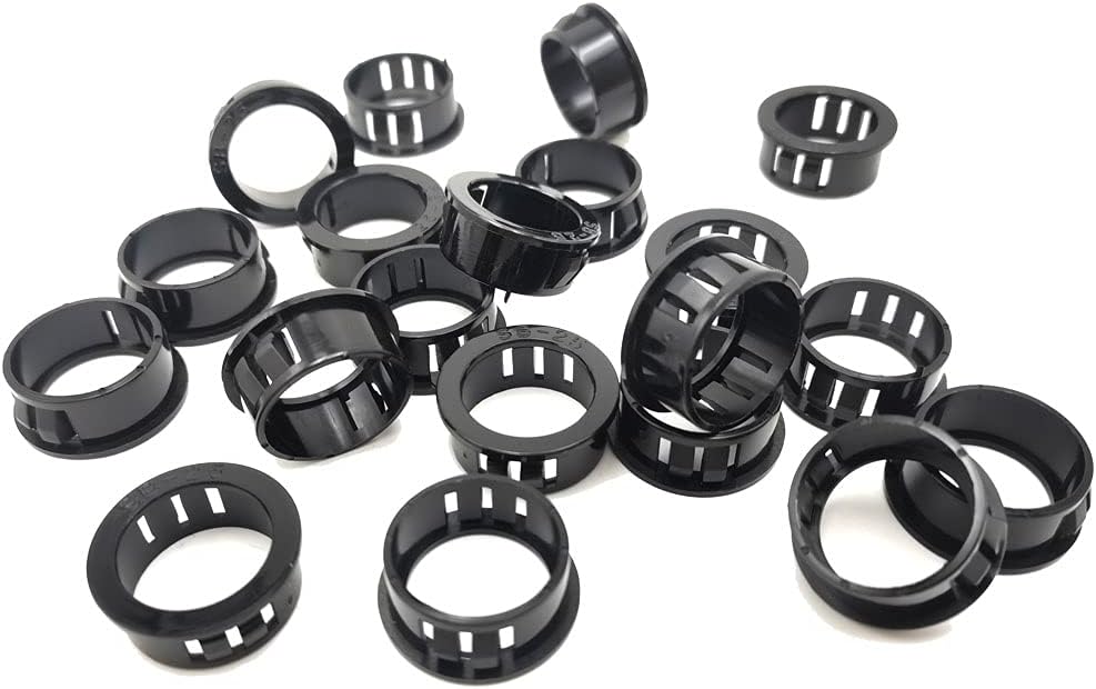 1 Inch (25mm) Black Snap-in Knockout Insulating Bushing Grommets, Plastic Cable Hole Grommets for Wiring, Round Nylon Snap in Locking Electrical Wire Cord Hose & Tubing Protector, 20pcs
