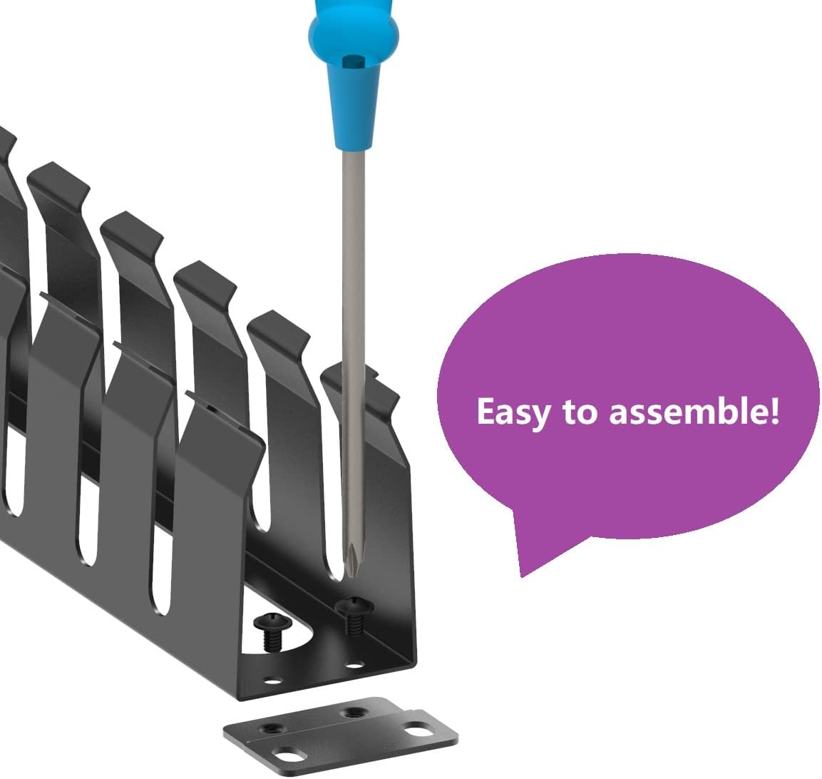 Jingchengmei 2 Pack of All Metal 1U Cable Management Horizontal Rack Mount Cable Manager with 12 Big Finger Slots for 19-inch Server Rack or Cabinet