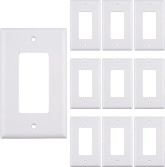 1 Port Keystone Wall Plate, Single Gang White Jack Insert for Ethernet, Coax, HDMI – Standard Size WallPlate Cover for Home & Office (10 Pack)