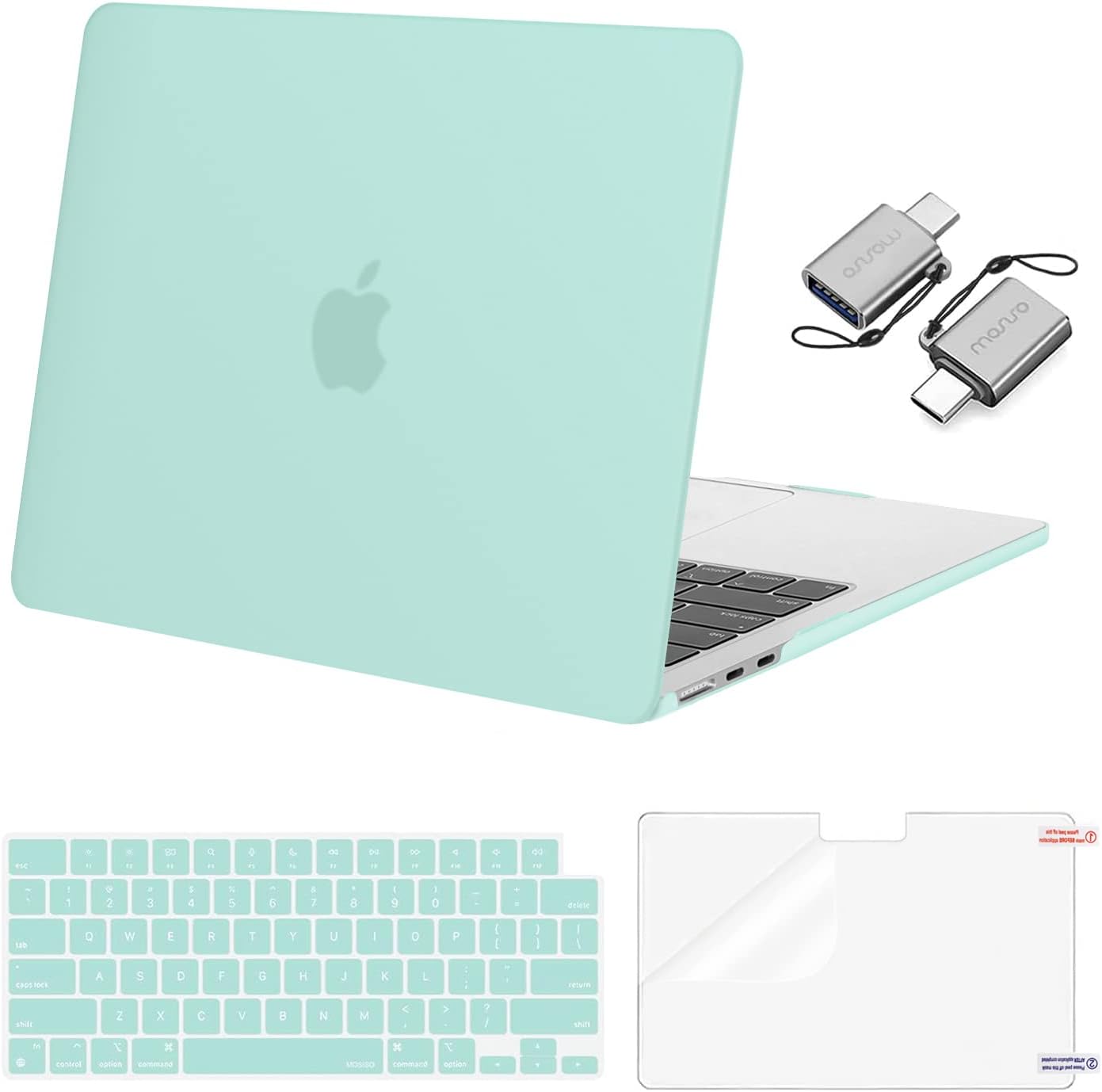MOSISO Compatible with MacBook Air 13 inch Case 2025 2024 2023 2022 M4 A3240 M3 A3113 M2 A2681, Plastic Hard Shell&Keyboard Cover&Screen Film&Type C for MacBook Air 13.6 inch Case, Mint Green