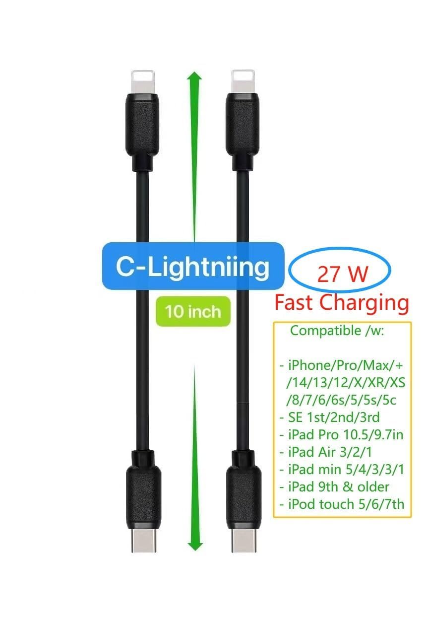 10-Pack Multi Short USB Cables & TypeC-C Cables for Charging Stations Compatible/w iPhone16 &15, iPhone5-14/ iPads/iPad mini/iPad Pros/Samsung Moblies & Tablets/Pixel & Nexus/HTC/Sony(Black)