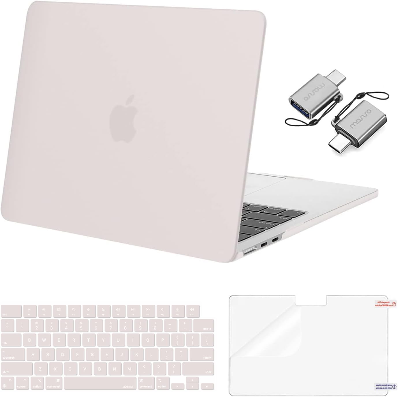 MOSISO Compatible with MacBook Air 13 inch Case 2025 2024 2023 2022 M4 A3240 M3 A3113 M2 A2681, Plastic Hard Shell&Keyboard Cover&Screen Film&Type C for MacBook Air 13.6 inch Case, Stone Gray