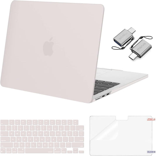 MOSISO Compatible with MacBook Air 13 inch Case 2025 2024 2023 2022 M4 A3240 M3 A3113 M2 A2681, Plastic Hard Shell&Keyboard Cover&Screen Film&Type C for MacBook Air 13.6 inch Case, Stone Gray