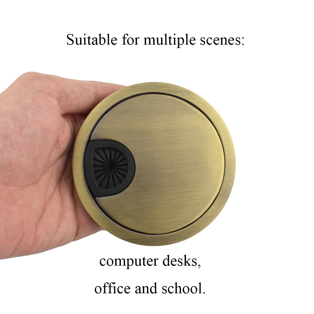 HAHIYO 1Pcs 3.15Inch/80mm Bronze Zinc Alloy Desk Grommet Wire Grommet Cable Management Cord Hole Cover Desk Wire Hole Insert Wire Organizer for Computer Office Home School Equipment Systems