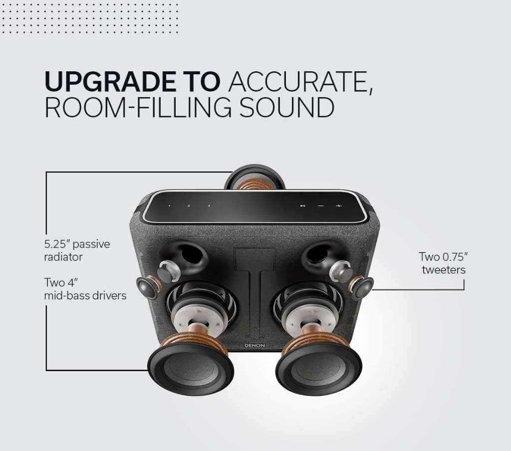 Denon Home 250 Wireless Smart Speaker – Mid-Size, Stereo Sound, Wi-Fi & Bluetooth, HEOS Built-in, Alexa Built-in, Siri & AirPlay 2, Spotify Connect, Multi-Room Support, White