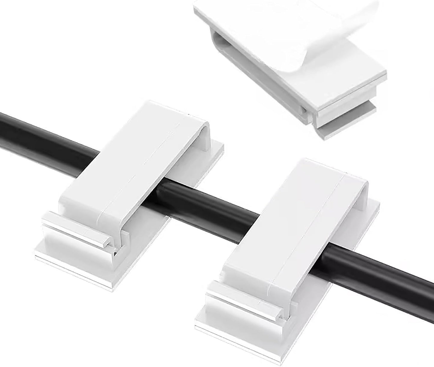 Adhesive Cable Clips Holder, Outdoor Light Clips, White Cord Wire Clips, Sturdy Nylon Cord Wall Finisher Wire Clamp for Home, Car, Office Desk Wire Management (White, L-100 PCS)